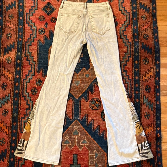 Driftwood Farrah Flare Floral Embroidered Jeans Gray Denim - Picture 3 of 7